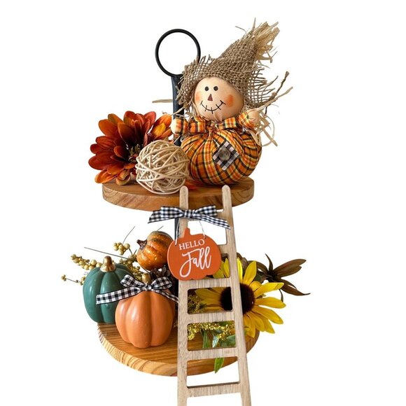 Fall Ladder Wood Decor Mini Sign Set 2pc Apple Orchard Hello Fall Tiered Tray - Picture 8 of 13